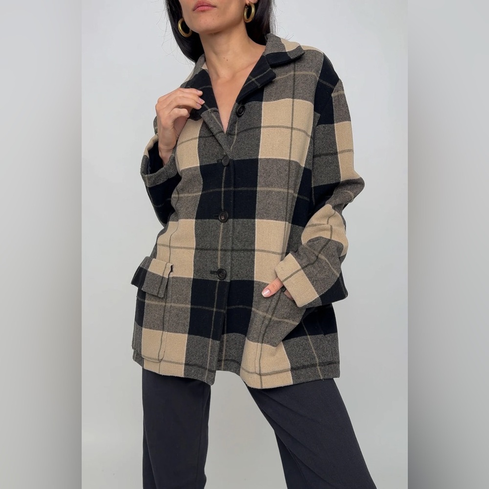 RARE Vintage 90s Nautica Plaid Wool Barn Jacket